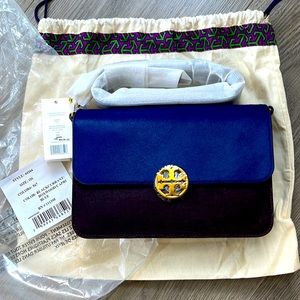 Tory Burch Chelsea Black currant boxwood blue purse
